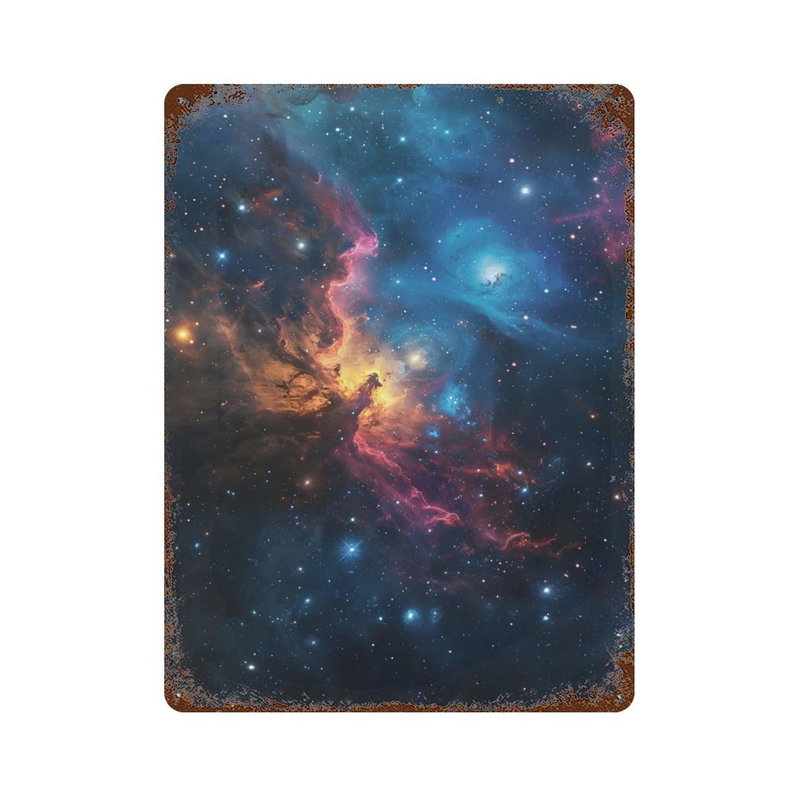 Retro Metal Sign with Space Fractual Design 15.7"x11.8", for Living Room, Hallway And Home Decor, Farmhouse Wall Decor