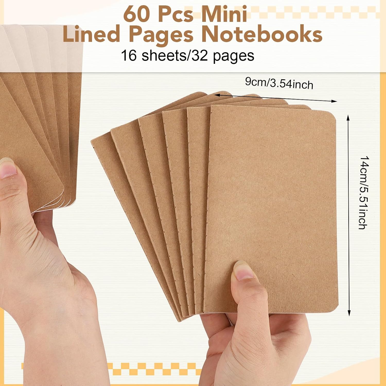 BESARME 60 PCS A6 Pocket Notebook, Blank Pages, Kraft Cover