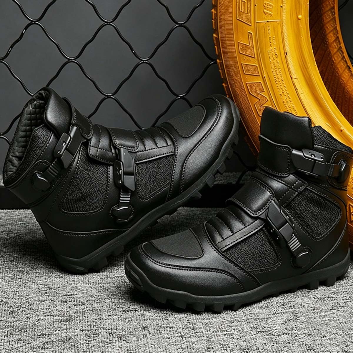 Chaussures de Moto pour Homme et Femme Bottes de Moto en Cuir