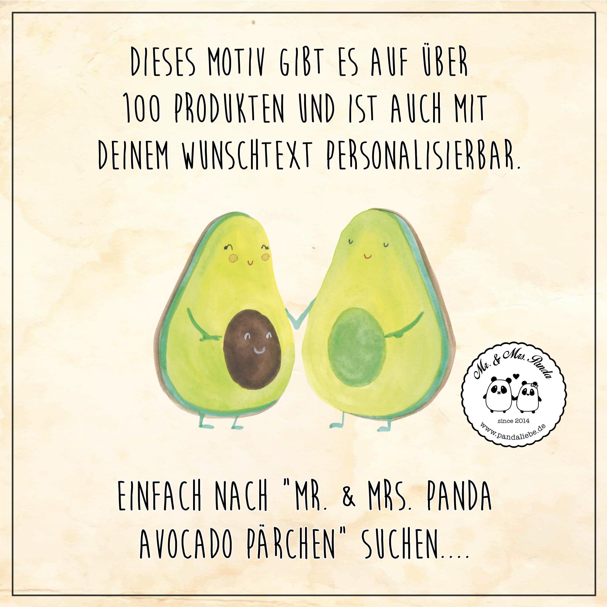 Mr. & Mrs. Panda Fußmatte mit Name Avocado Pärchen 40 x 60 cm - Personalisierte Geschenke, Fussmatte personalisiert, Liebe, Schwangerschaft, Kinder, Namen, Individuelle, personalisierbar, Avocados