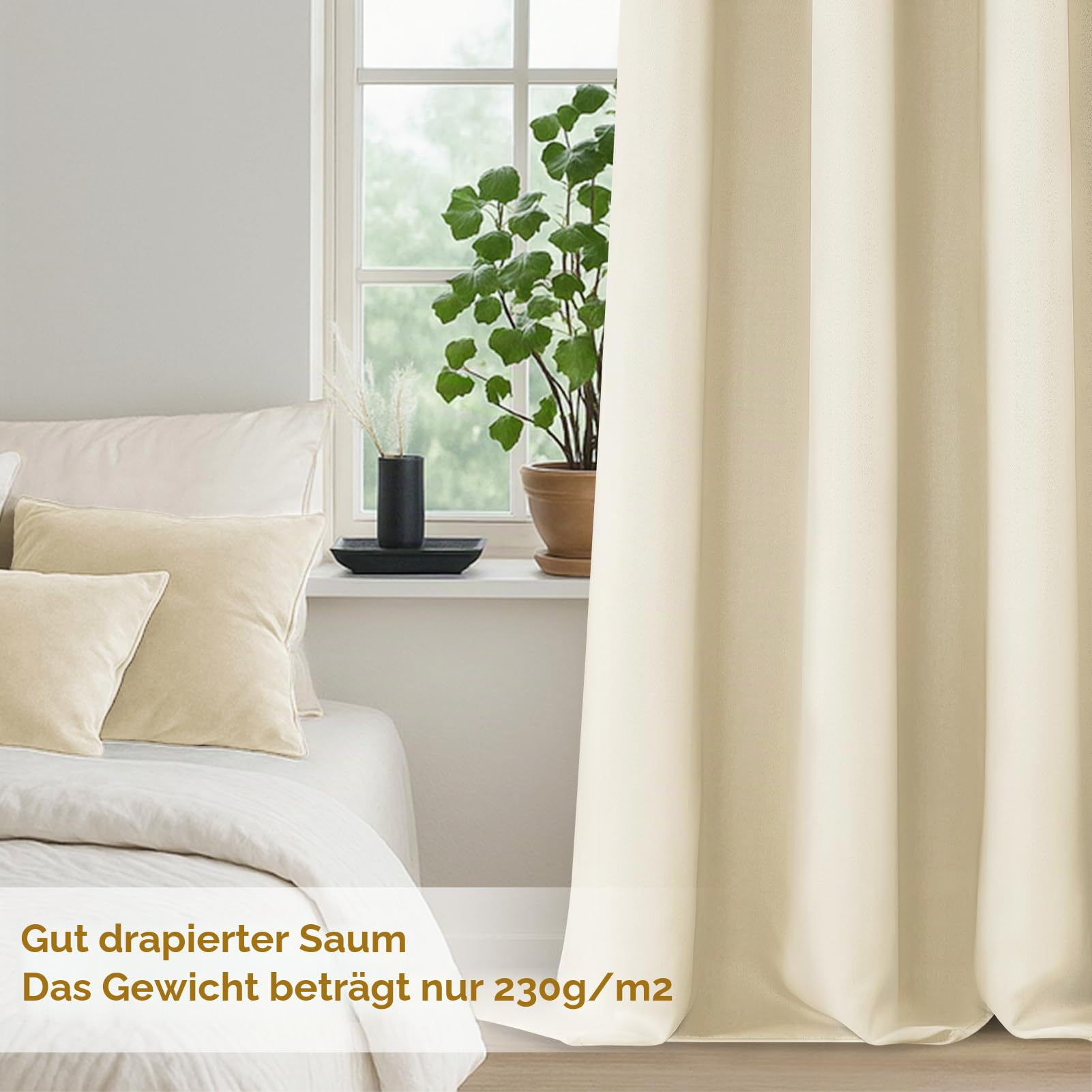 MRTREES Verdunkelungsvorhang Beige Thermogardienen Kälteschutz Vorhänge Blickdicht mit Ösen 2er Set, 200 cm Lang, 140 cm Breit, Gardine für Wohnzimmer Schlafzimmer Modern