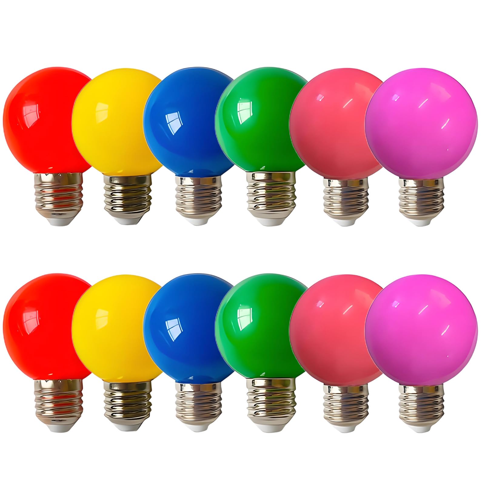 HUAMu E27 G60 LED Light Bulb 3W, 30 Watt Equivalent, Coloured Bulbs for Christmas Holiday Halloween Party Decoration,Red Yellow Blue Green Orange Purple, Non-Dimmable, Pack of 12