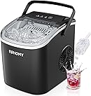 EUHOMY Countertop Ice Maker Machine with Handle, 26lbs in 24Hrs, 9 Ice Cubes Ready in 6 Mins, Auto-Cleaning Portable Ice Maker with Basket and Scoop, for Home/Kitchen/Camping/RV. (Black)
