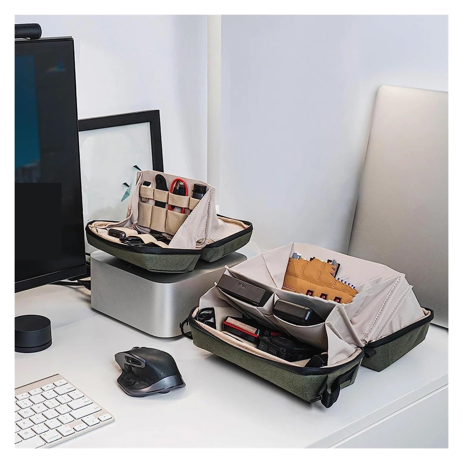 Bolsa De Moto Tech-Bolsa Organizadora Bolsa Impermeable para Electrónica Pequeña para Cables Baterías De Teléfono Bolsas de Viaje para Motos(L Green)