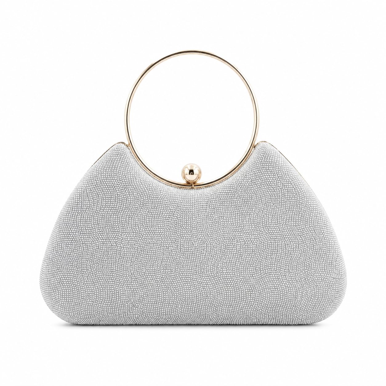 Women's Premium Crystal Evening Clutch Bag with Metal Ring Handle | Party Handbag | Wedding, Cocktail & Bridal Purse-image-31