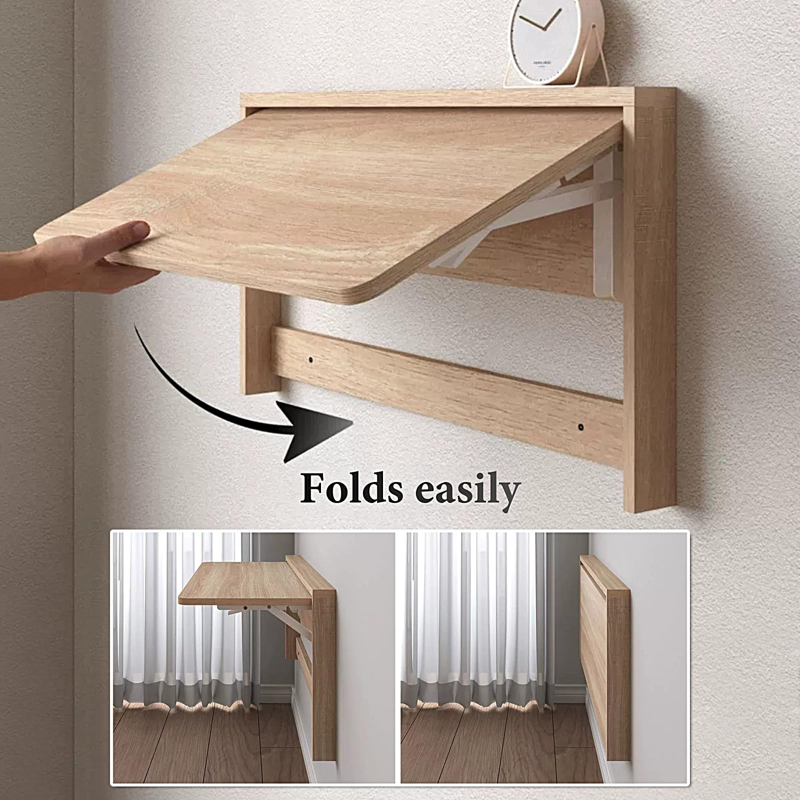 Klapptisch zur Wandmontage, platzsparender Massivholztisch für Zuhause, Büro, Waschküche oder Arbeitszimmer, mehrschichtiges Brettdesign, einfache Installation (58 x 39 cm)