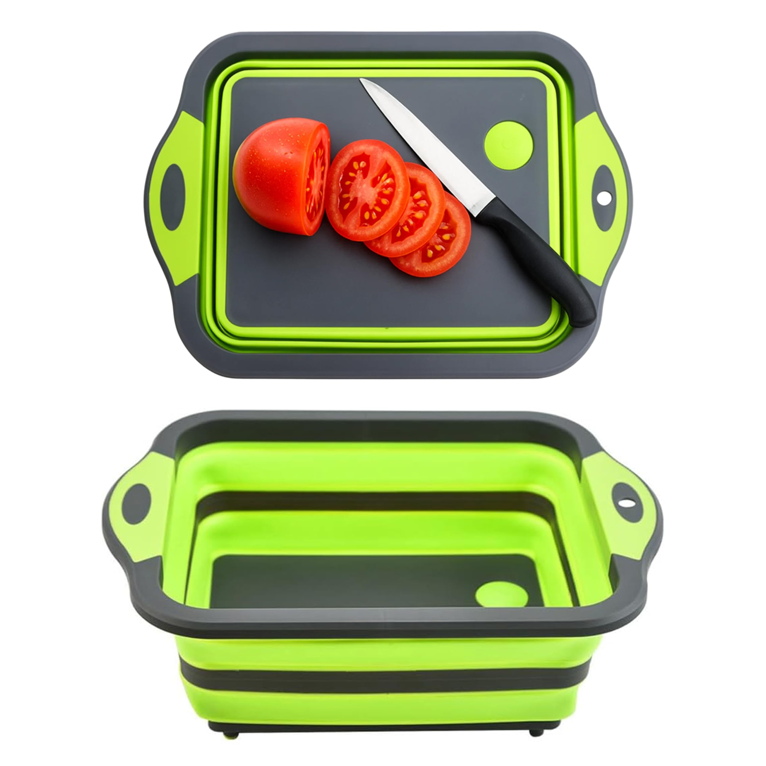 SSKT 3-in-1 Collapsible Cutting Board – Multifunctional Kitchen Sink Tub Basin with Drain, Chopping Board & Washing up Bowl – Space-Saving & Portable for Kitchen, Camping, RV, & Outdoor Use (Green)
