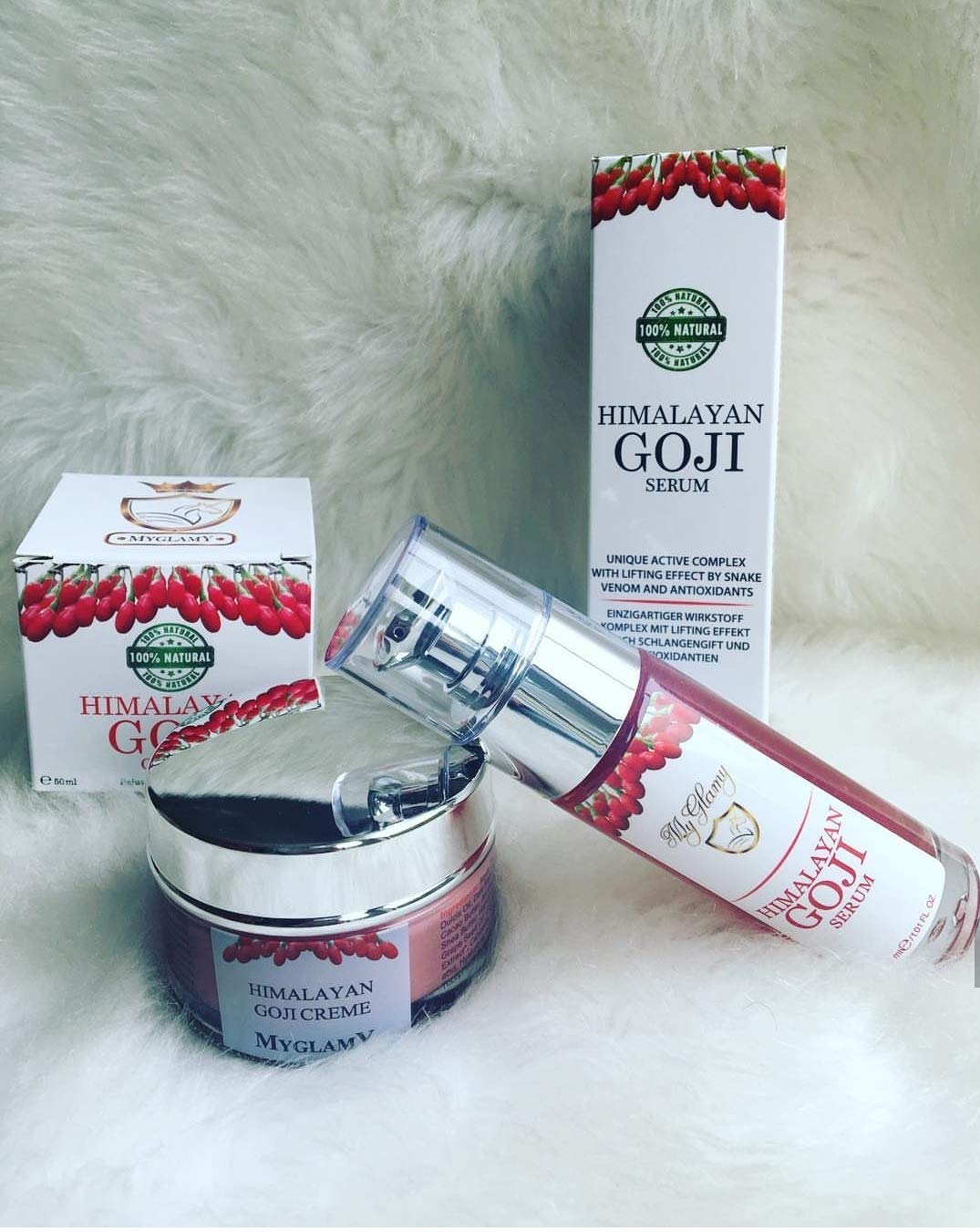 SET GOJI-BEEREN Serum + Gesichtscreme Vegan Hyaluronsäure 100% Naturkosmetik Anti Age Hautpflege (30ml+ 50ml)