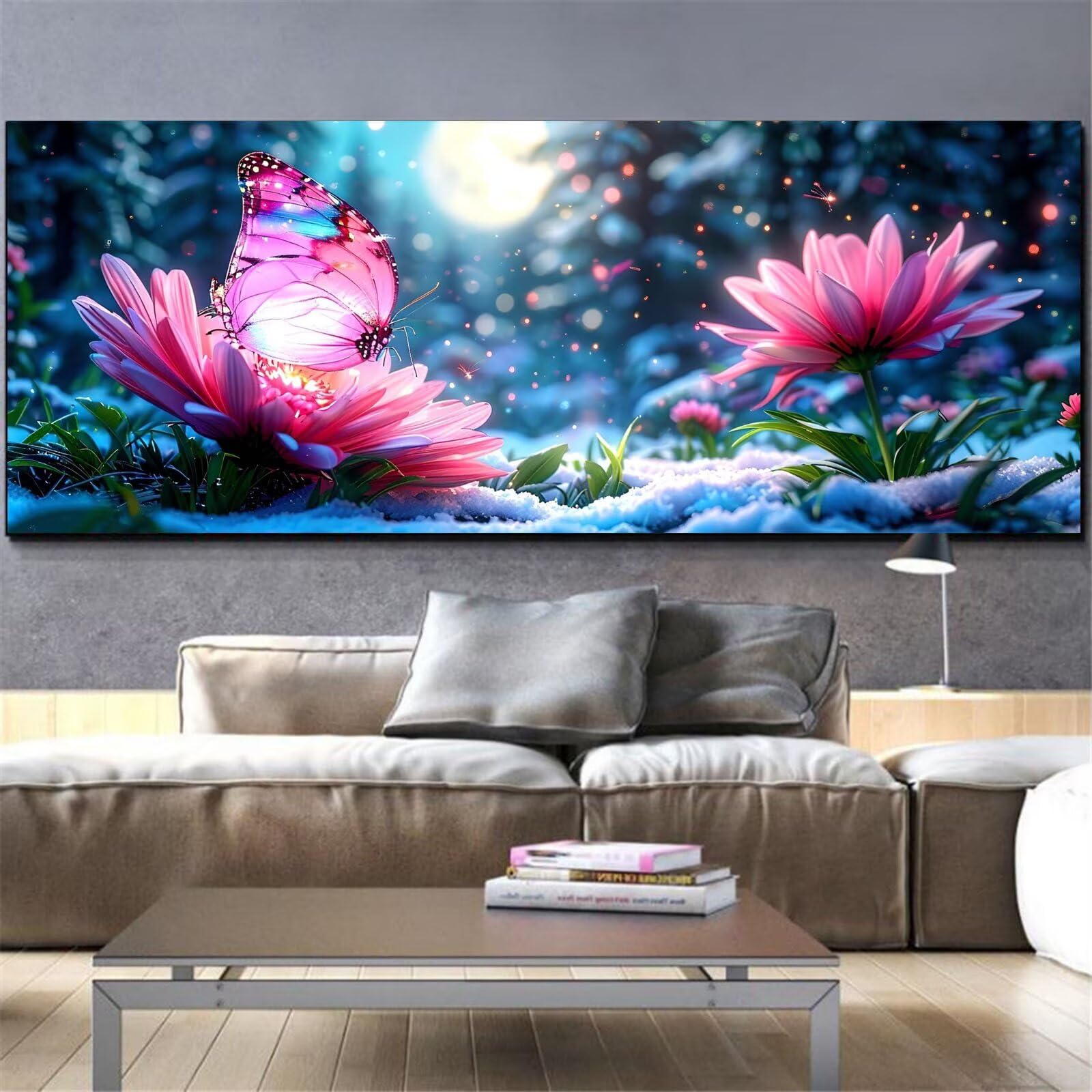 Mefooge Diamond Painting Fleur Peinture Diamant Point de Croix Kit Diamond Painting Papillon Kit Complet Cristal Strass Artisanat Peinture Numéro Personnalisé Pour Murale Décor 70x140cm L526
