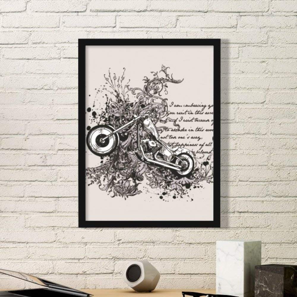 Cadre photo bois noir motif moto fleur pour décoration murale