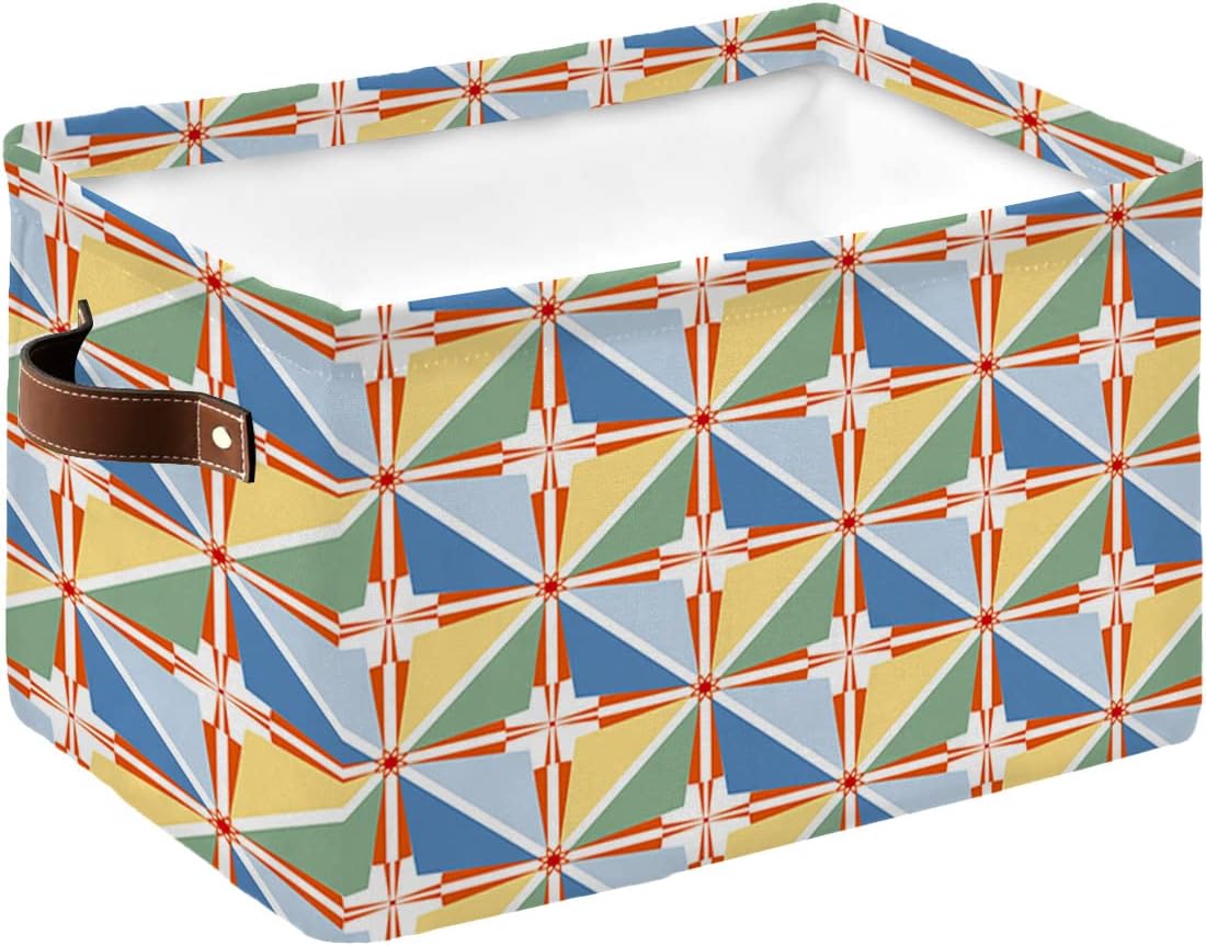 Blue Teal Yellow Plaid Storage Basket for Organizing Shelves, Collapsible Storage Bins Boxes with Handle, Modern Red Geometric Checkered Art Canvas