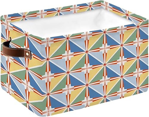Miniatura 1 de Blue Teal Yellow Plaid Storage Basket for Organizing Shelves, Collapsible Storage Bins Boxes with Handle, Modern Red Geometric Checkered Art Canvas