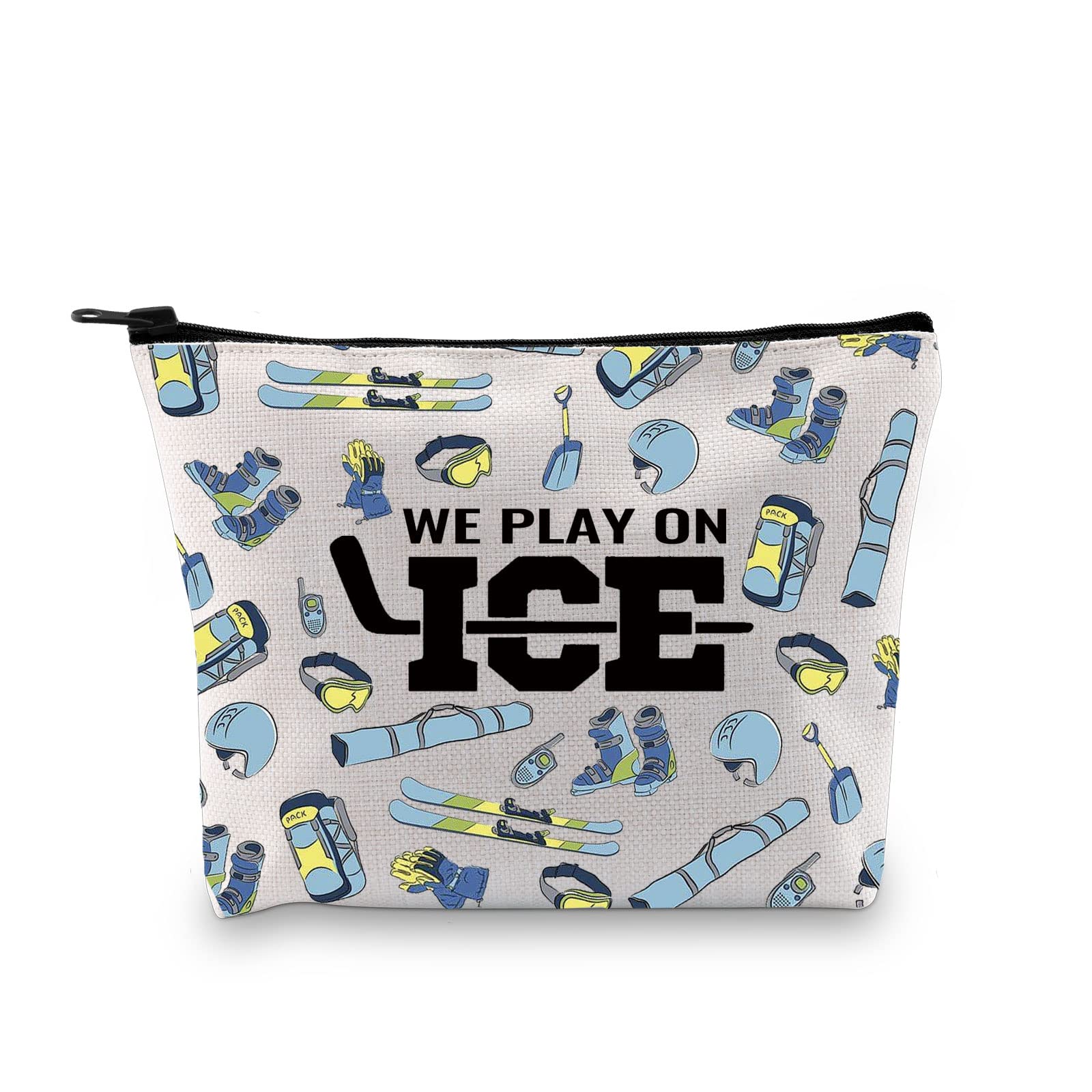 Ice Hockey Gift for Hockey Player Cosmetic Bag We Play On Ice Hockey Accessory Bag for Ice Sport Lover Gift (Play On Ice EU)