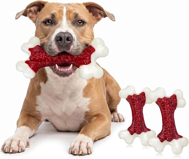 Brinquedo para Mastigar para Cães Kseroo em Nylon Maciço com Sabor de Carne, 20–90 lb, Vermelho, Pacote com 2