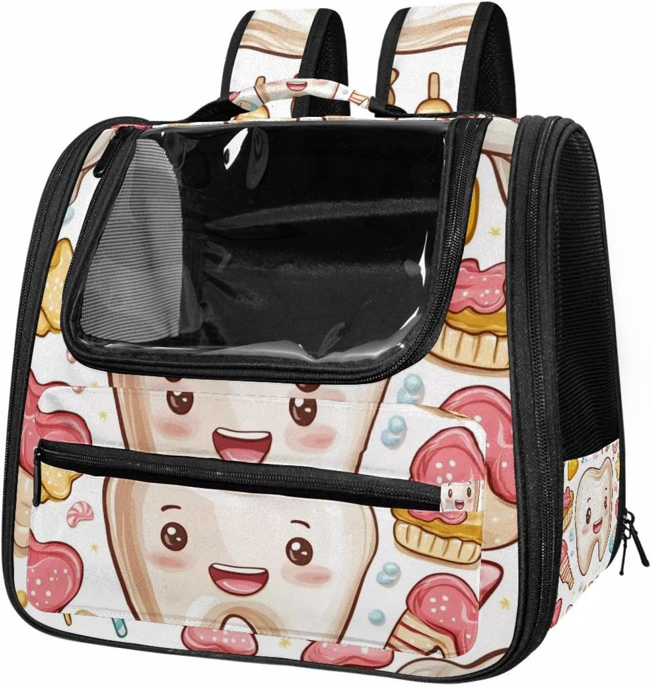 Portable Travel pet Backpack Carrier Hamster Bag Small Dog cat Carrier Breathable Hang Bag, Cute Teeth