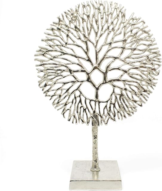 Carousel Home and Gifts Silver Coral Sculpture Decorative Ornament on Metal Stand Tree Of Life Jewellery Stand - Silver Metal Coral Ornament On Aluminium Base