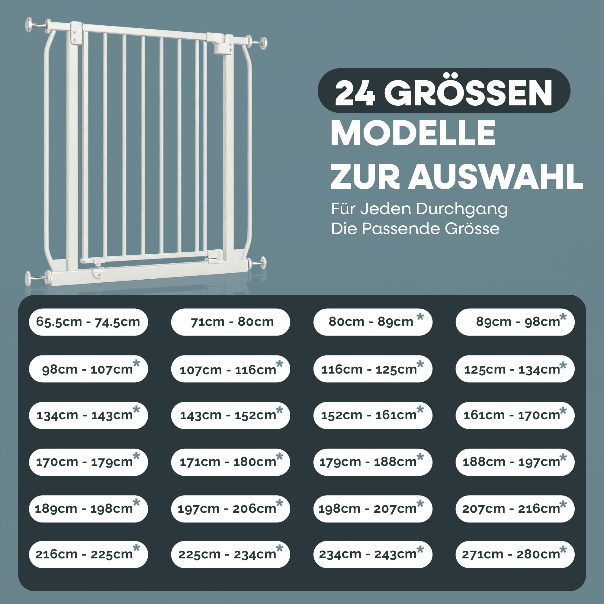 Safetots Elite Pressure Treppenschutzgitter Weiß – Ohne Bohren – Auto-Close & Stay-Open ab 90° – Extra breit bis 71cm-80cm – Beidseitig öffnend – Hochwertiges Sicherheitsgitter für Kinder & Haustiere