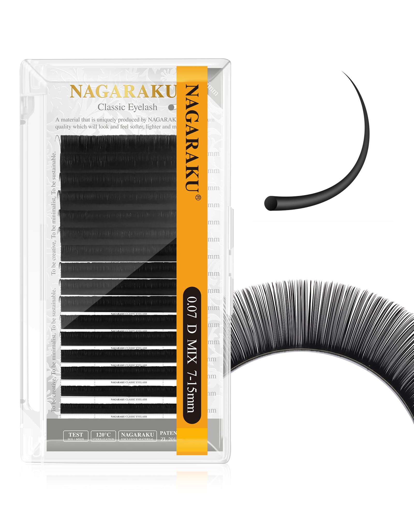 NAGARAKU Eyelash Extensions Individual Lashes 0.07mm D curl 7-15mm Mix Tray Classic Matte Black Soft Natural Faux Mink 16 rows