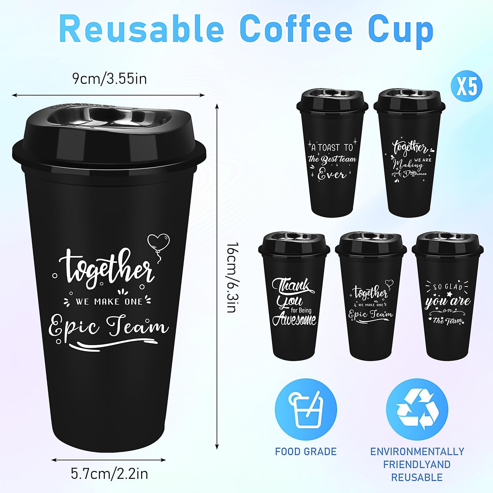 Lot de 30 tasses à café réutilisables en plastique avec couvercles, 470 ml, cadeaux de remerciement pour homme et femme, pour fête, encouragement, appréciation, travail d'équipe, personnel