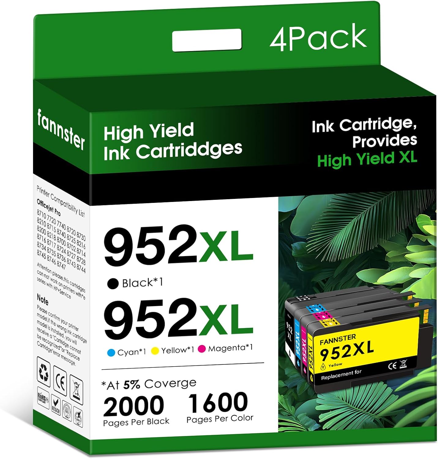 952XL 952 XL Ink Cartridges Combo Pack for HP 952 XL Compatible for HP952 with OfficeJet pro 8710 8720 7740 8725 8210 8715 8702 8740 7720 8730 8216 8700 Printers(Black Cyan Magenta Yellow 4 Pack)
