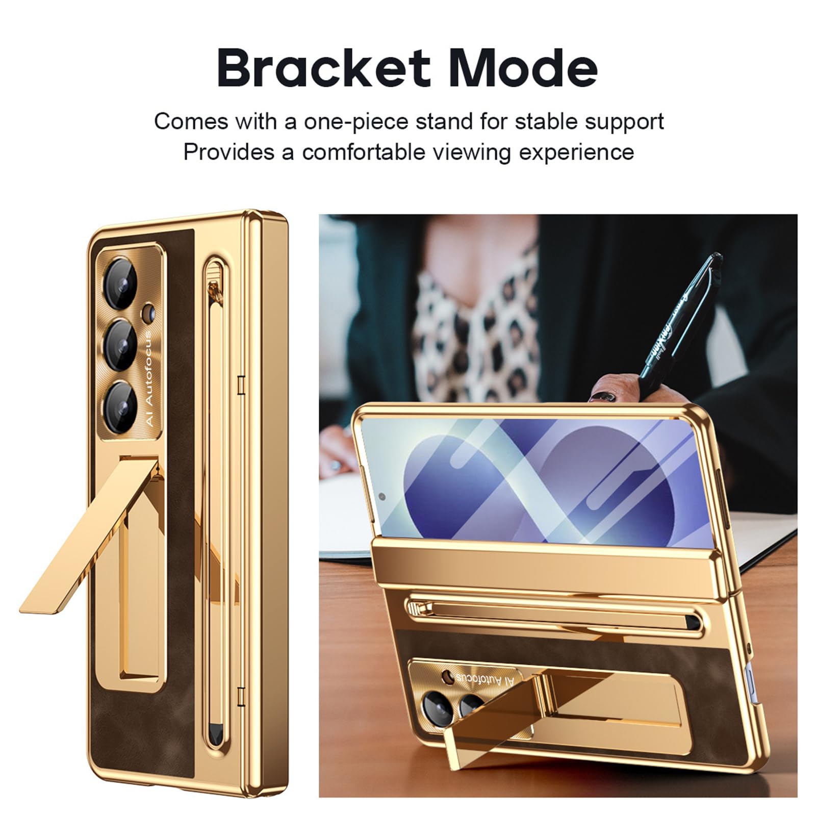 Étui compatible avec Samsung Galaxy Z Fold 8 Ultra, protection intégrale en cuir galvanisé avec fente pour stylo, café