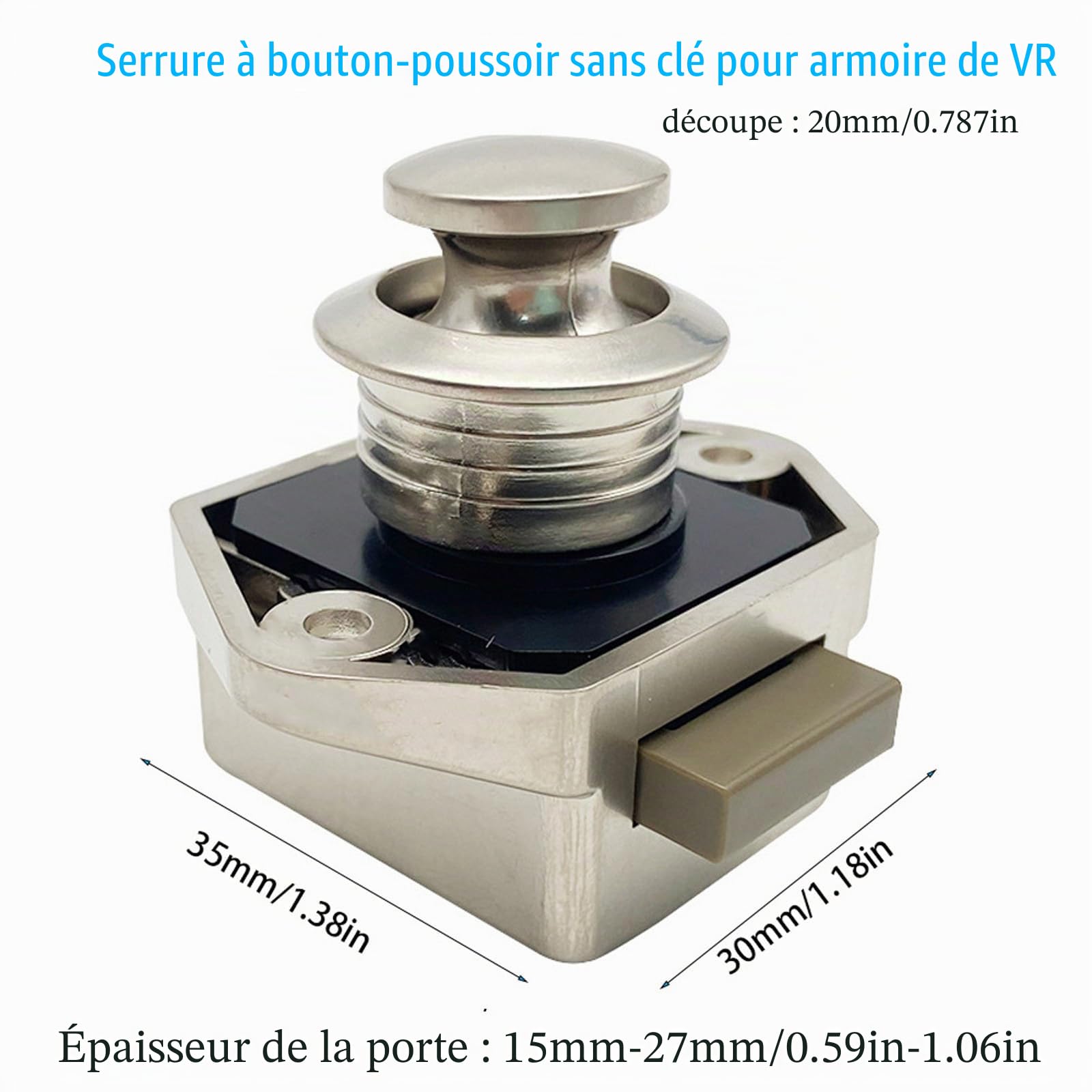Lot de 6 serrures de camping-car, cabinet Push Lock Button Catch, verrouillage sans clé pour camping-car, yacht, bateau, camping-car, armoire de camping, caravane, Cut Out 20 mm (nickel perlé)
