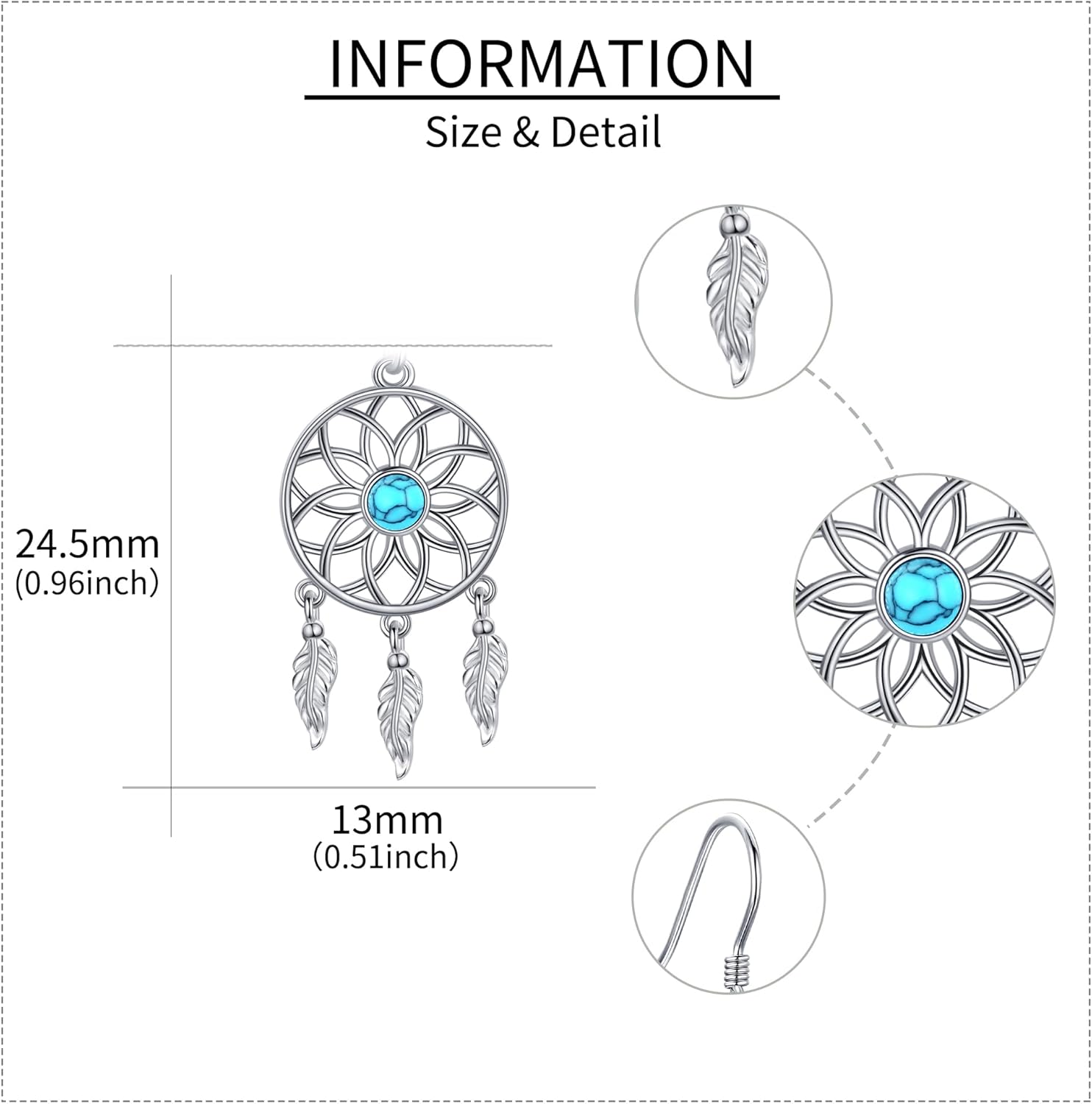 Dream Catcher Earrings 925 Sterling Silver Turquoise Lotus Dreamcatcher Earring Dangle Native American Dream Catcher Jewelry Protection Jewelry for Women Mother - Image 5