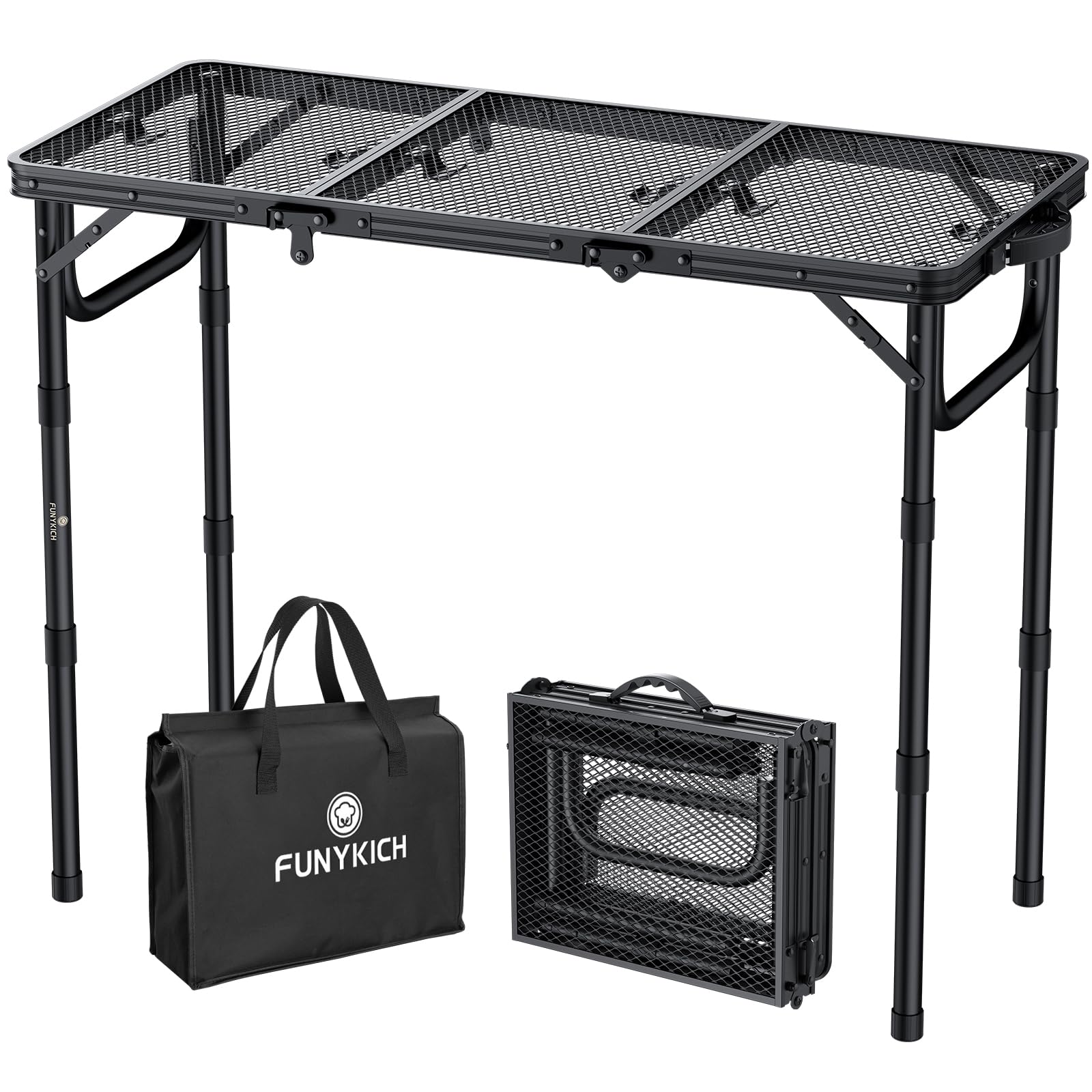 FUNYKICH Table Pliante d'Extérieur 87x40cm Aluminium Léger Capacité 30kg Noir