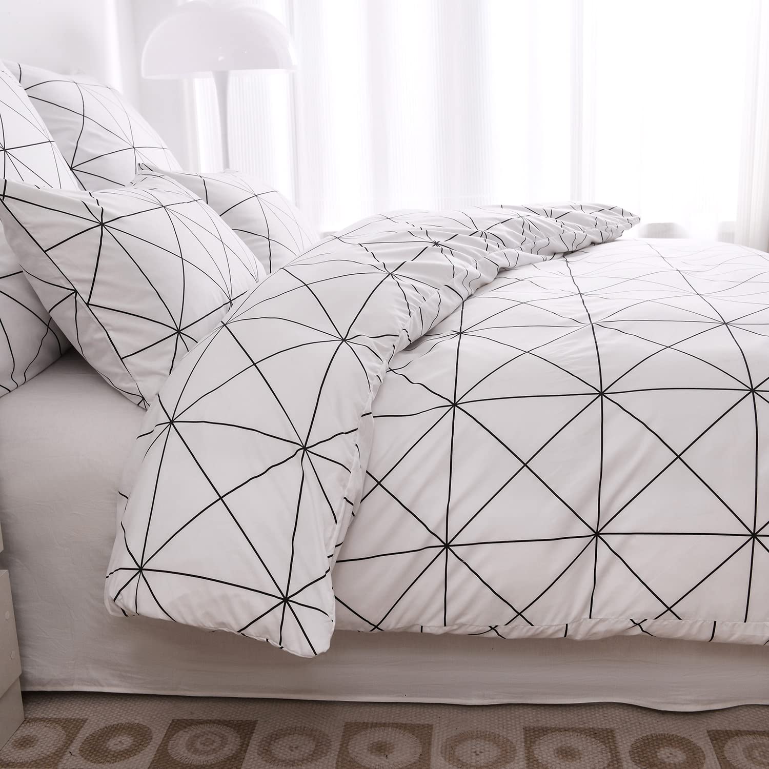 3-teiliges Bettlaken-Set In Kariertem Design – Doppelbett, Superweiche Mikrofaser, Schwarzes Gitter-Muster