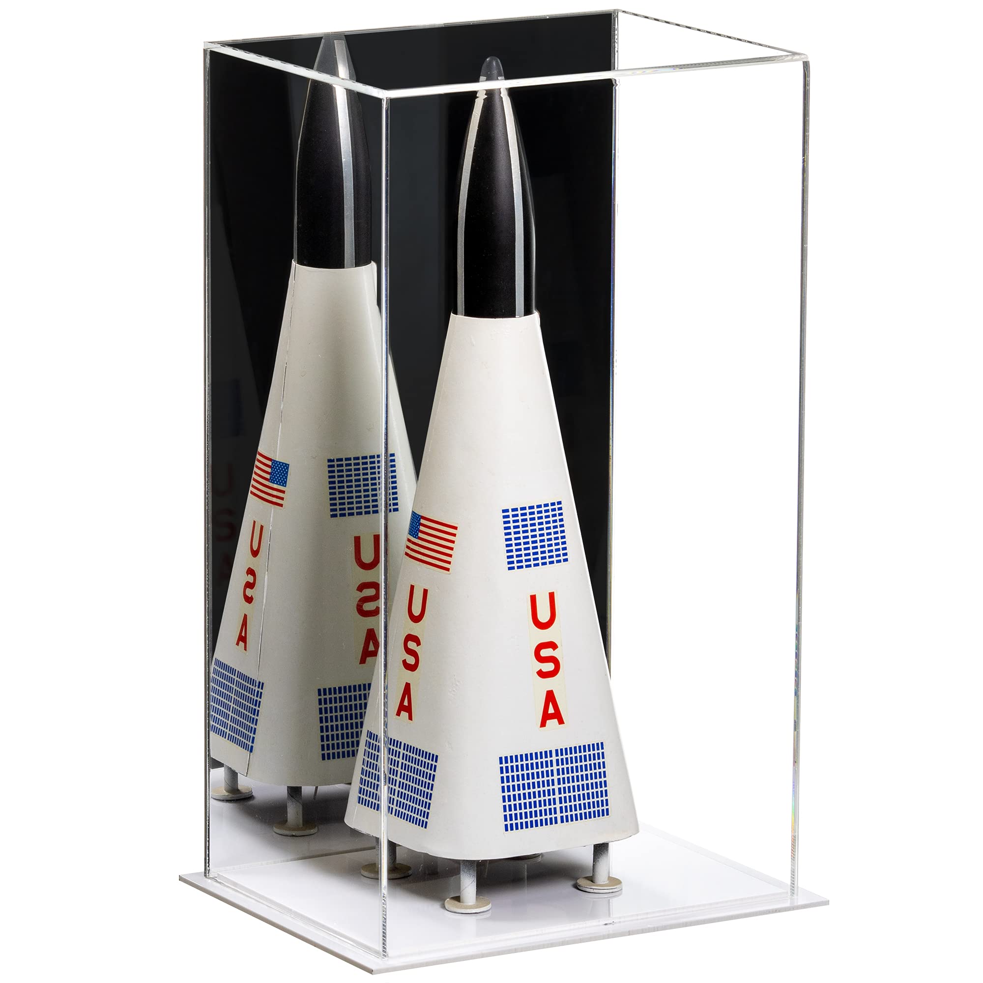 Better Display Cases Mały model rakieta akrylowa gablota z lustrem i białą podstawą (V18/A092)