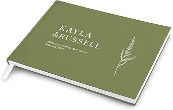 Lara Laser Works Personalized Guestbook - Elegant Hardcover Custom Guest Book for Wedding Reception, Birthday Party or Events Blank Pages for Signing - Sage