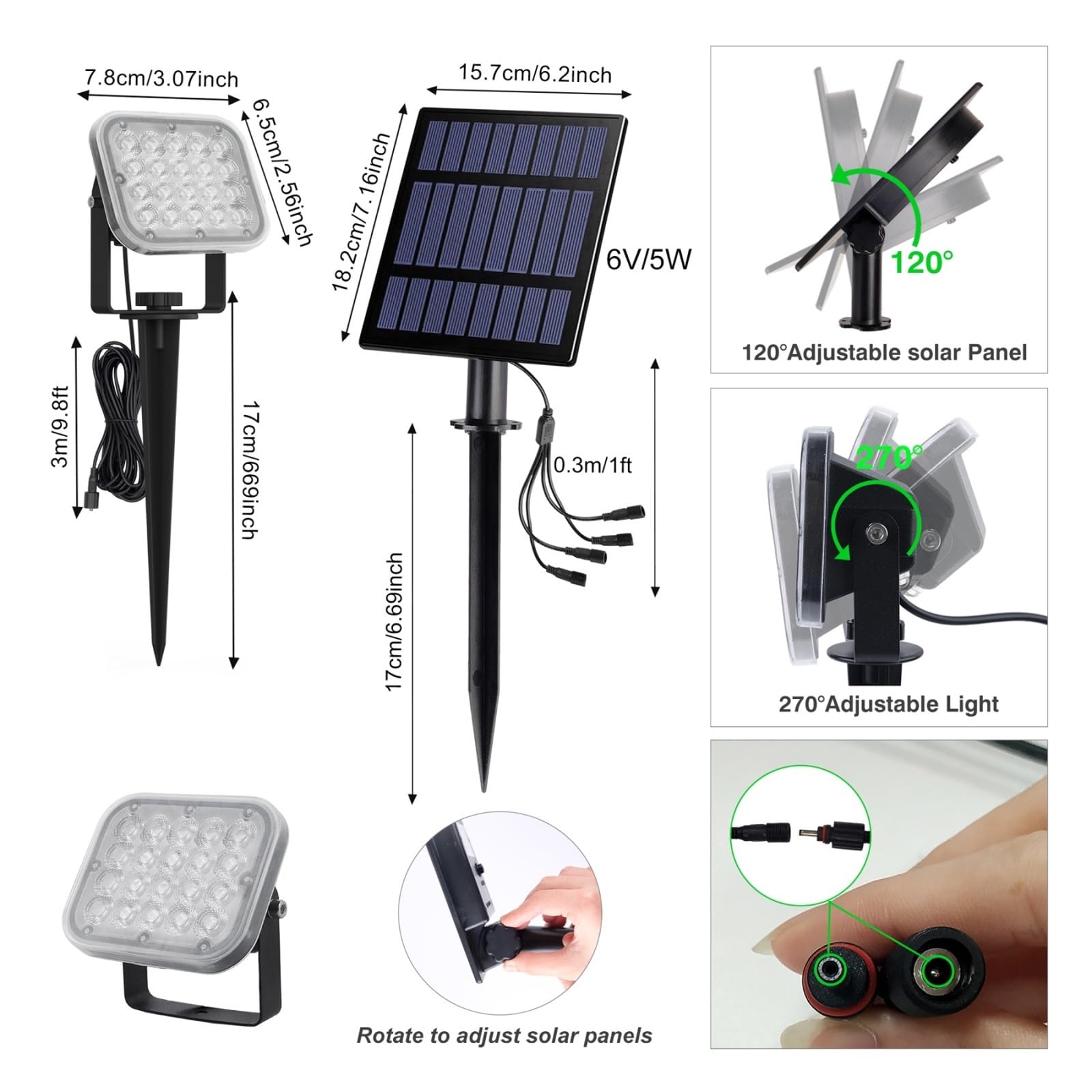 DELURA Focos solares LED 6000k Solar Garden Light Outdoor Solar Powered Spotlight Lámpara De Pared Solar IP65 Luz De Paisaje Impermeable For Jardín El Ahorro de energía