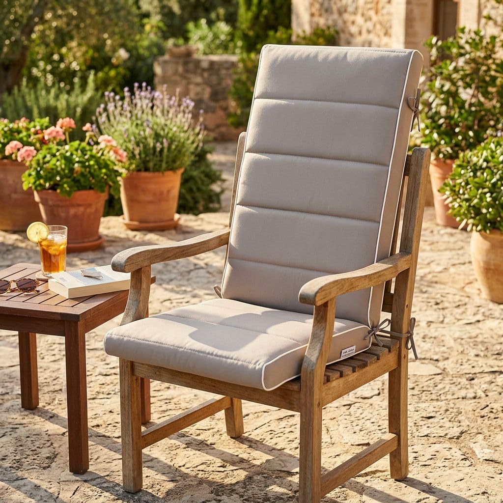milani home - cuscino alto per sedia da giardino, King, sfoderabile con lacci, poliestere, tortora, 115 x 46 x 8 cm