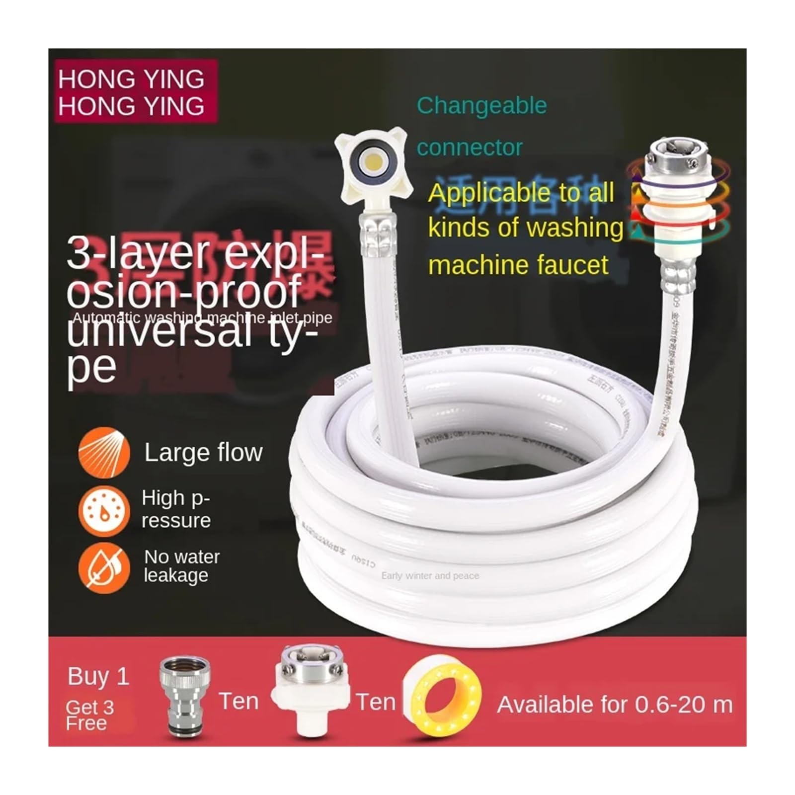 Tubo di ingresso for lavatrice multifunzione Accessori for la manutenzione del tubo di ingresso dell'acqua con prolunga automatica della ruota ondulata(6 m)