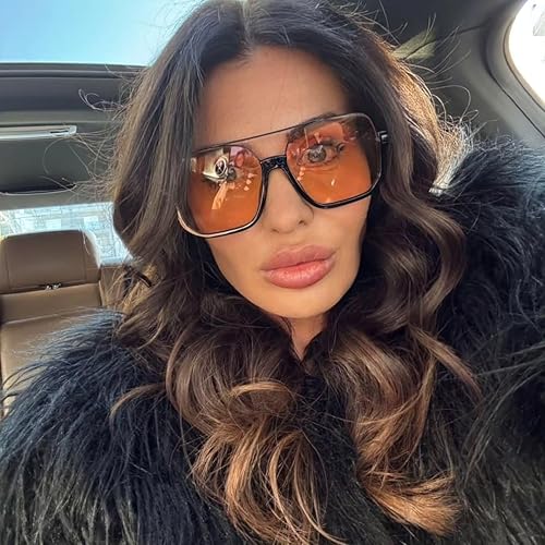 Miniatura 9 de Lentes de sol estilo aviador retro de gran tamaño para mujeres y hombres, cuadrados, doble puente, piloto, lentes de sol de los años 70