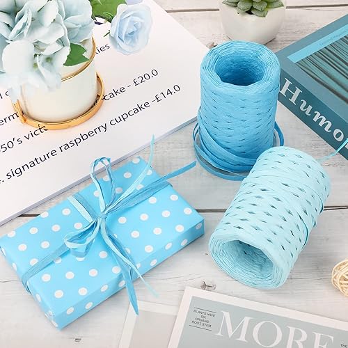 Miniatura 4 de Whaline Cinta de rafia verde degradado del día de San Patricio de 984 pies color verde oscuro verde claro cian rafia cinta de envoltura de papel