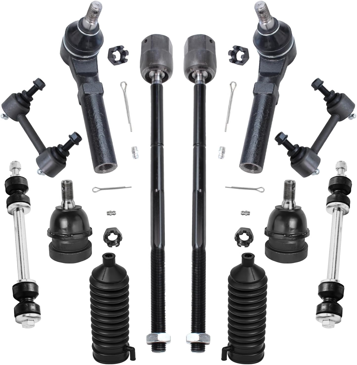 Detroit Axle - Front 12pc Suspension Kit for 1994-2004 Ford Mustang, Tie Rods Boots Lower Ball Joints Front and Rear Sway Bar Links 1995 1996 1997 1998 1999 2000 2001 2002 2003 Replacement