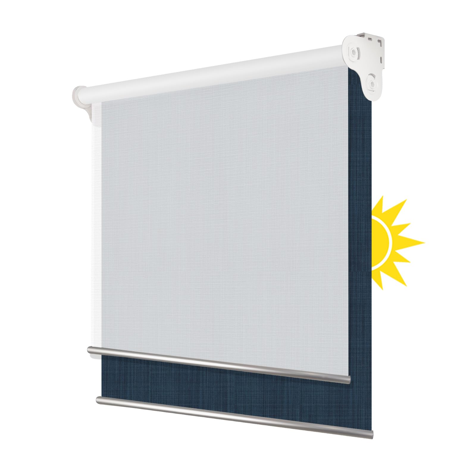 PASSENGER PIGEON Blackout Window Blinds, Dark Blue Faux Linen Textured Fabric Room Darkening and White Sheer Light Filtering Dual Roller Shades in One