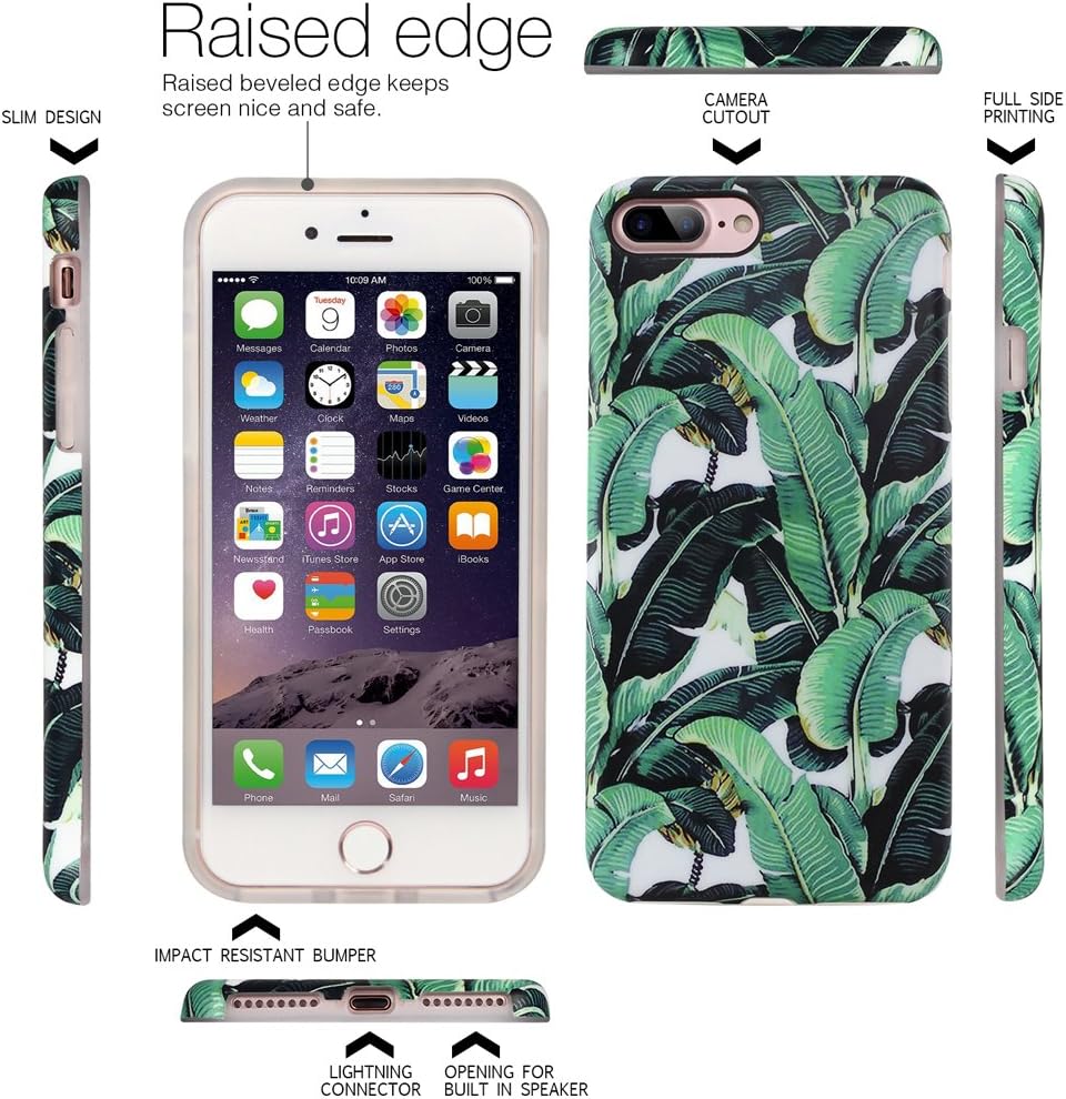 NASOUSA iPhone 7 Plus for Girls,Floral case,IMD Printing Slim-Fit Ultra-Thin Anti-Scratch Shock Proof Dust Proof Anti-Finger Print TPU Case for iPhone 8 Plus(5.5 inch)(Banana Leaf)