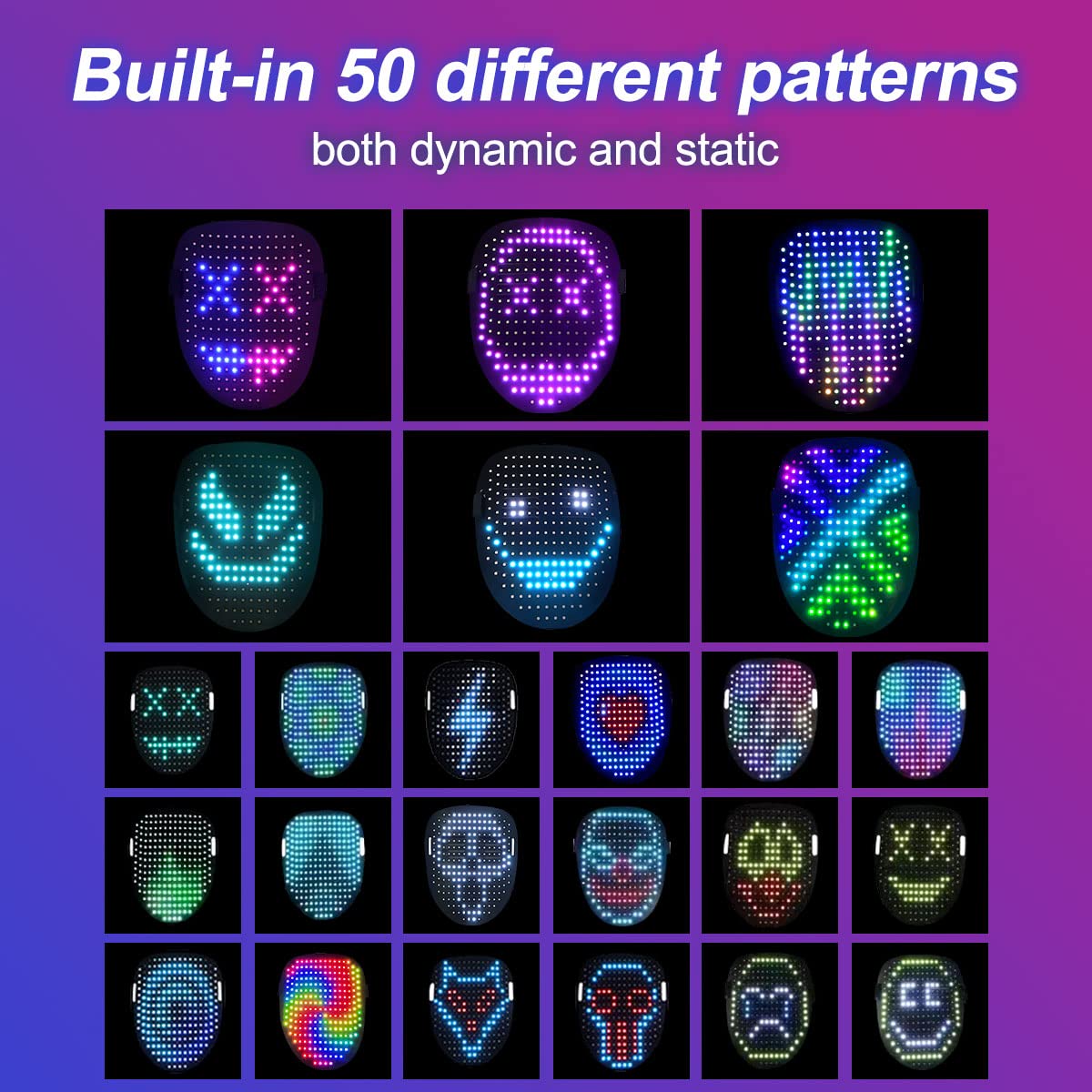 Maschera Halloween, Maschera Led Glitterper Costumi Halloween/Carnevale/Feste Cosplay, Maschera Led Halloween, Dotata di 234 nuovi LED RGB, 800 mAh, Ghostface Mask con Rilevamento Gesti