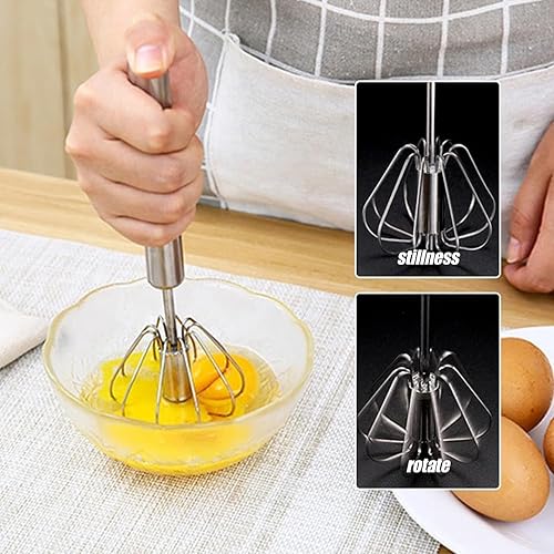 Miniatura 5 de Batidora de mano, batidor semiautomático de acero inoxidable, batidor de huevos semiautomático giratorio, herramienta agitadora de mano para