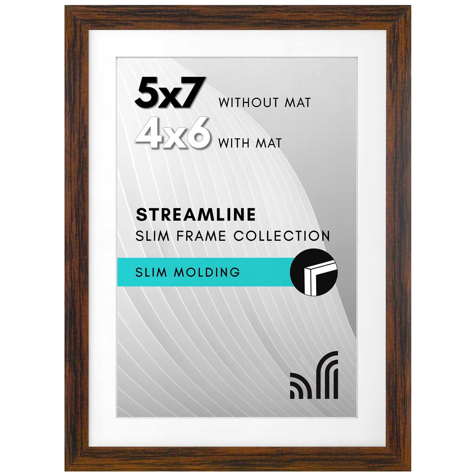 Americanflat 7x5 Photo Frame in Walnut - Thin Border 6x4 With Mount or 7x5 Without Mount - Shatter-Resistant Glass and Easel for Wall and Tabletop Display