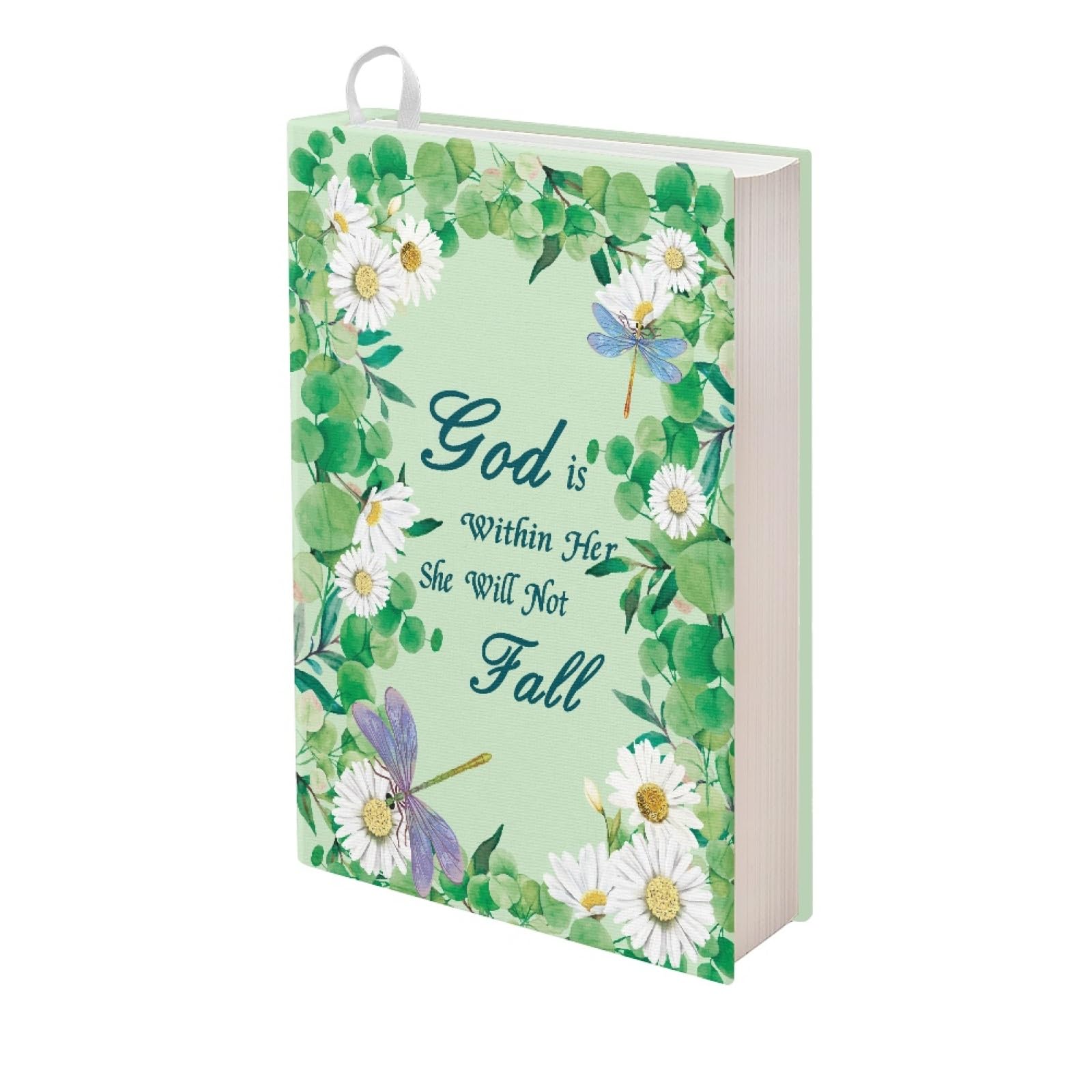 Kuiaobaty Lord Quotes Print Book Sleeve Bible Stretchy Fit Cloth Book Cover, Dragonfly Daisy Flowers Book Cover for Diary Novel