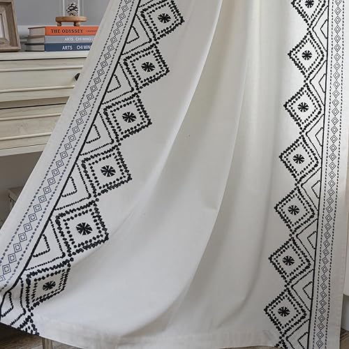 ColorBird Cortina bohemia bordada para dormitorio, 2 paneles en blanco y negro de 84 pulgadas, cortinas con bolsillo para barra para sala de estar,