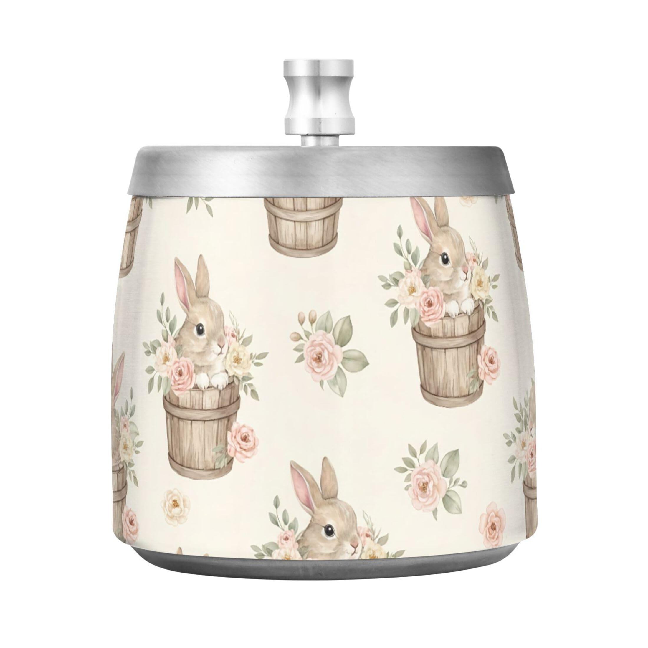 Kutsu Bunny Ashtray for Cigarette, Smokeless Odorless Ash Tray Stainless Steel for Home Office, Anti-Slip Ashtray with Lid for Outdoor Balcony
