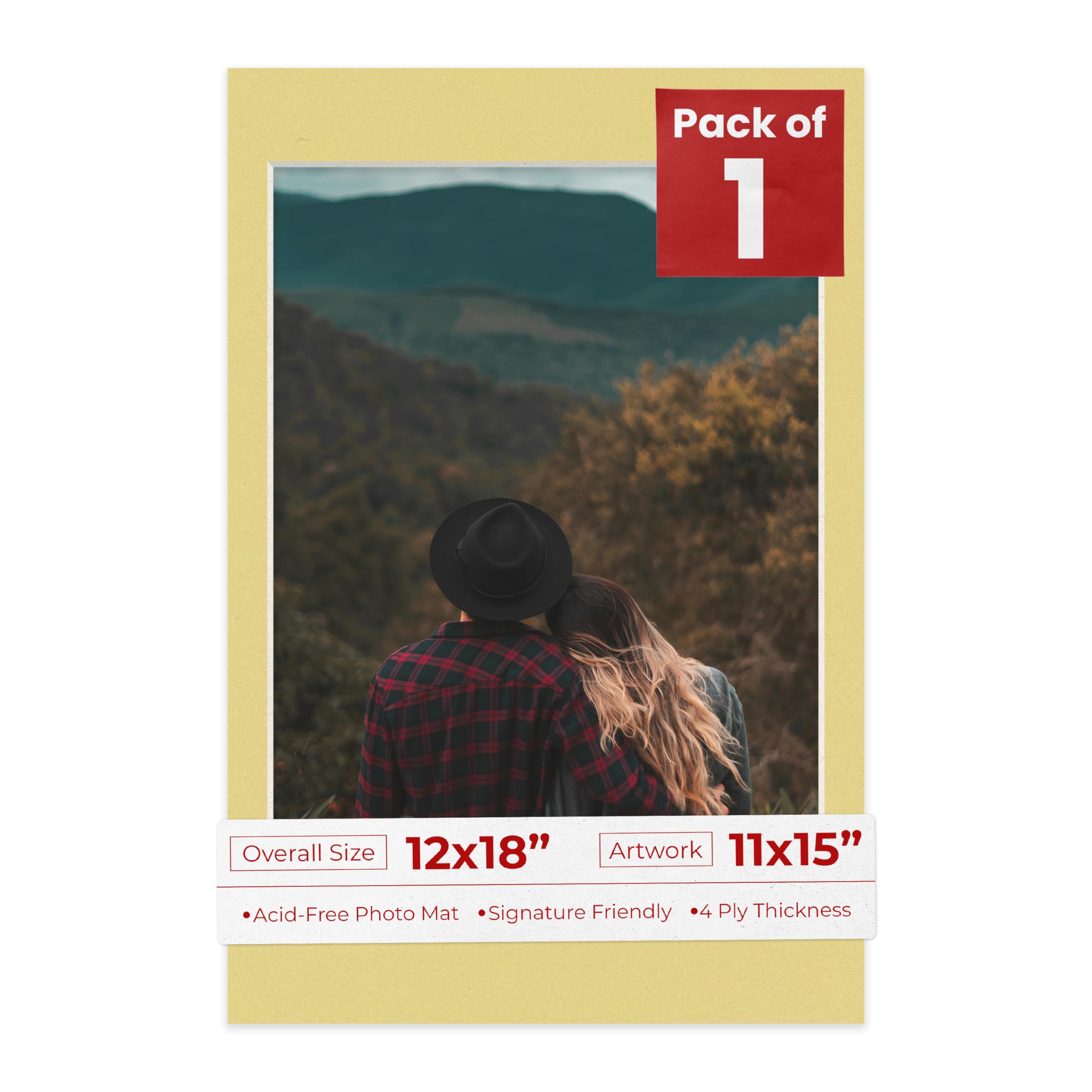 12x18 Mat Bevel Cut for 11x15 Photos - Acid Free Soft Yellow Precut Matboard - For Pictures, Photos, Framing - 4-ply Thickness-image-21
