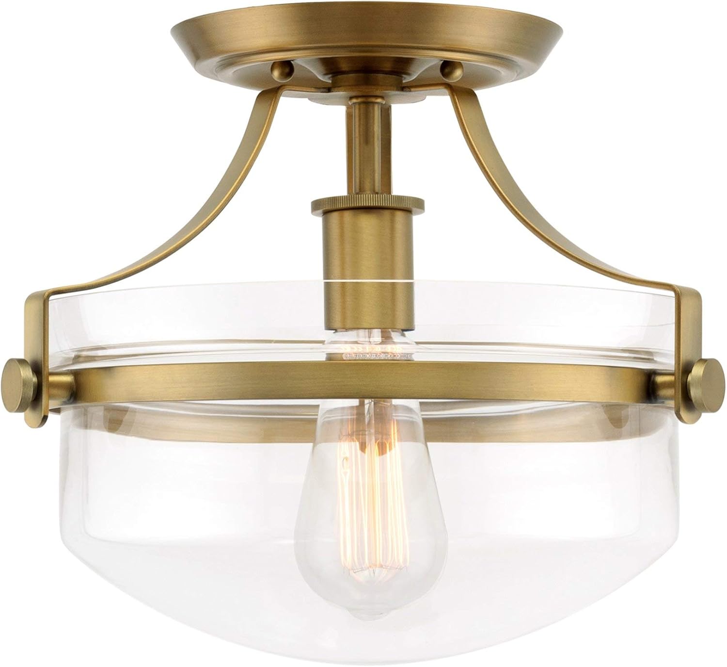 Black Friday - 60% OFF Kira Home Zurich 12 Rustic Farmhouse Semi-Flush Mount Ceiling Light + Glass Shade, Warm Brass Finish - Includes Blemishes and Inconsistencies