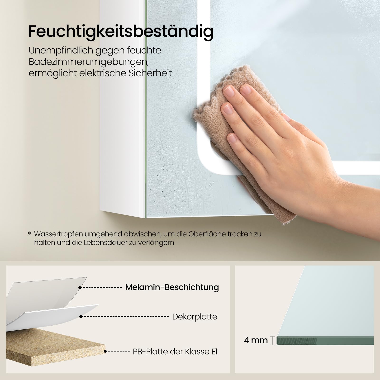 EUGAD Spiegelschrank für kleine Wohnungen Badzimmer, mit 1 Spiegeltür, 3 einstellbare Farbtemperaturen, mit verstellbaren Einlegeböden und Steckdosen, Weiß, 50 x 70 x 14,5 cm