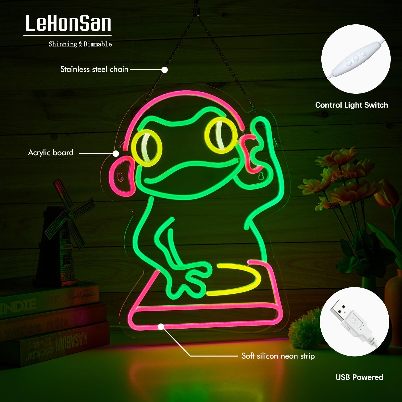 DJ Frog Neon Sign for Wall Decor, Scratch Frog Dimmable LED Neon