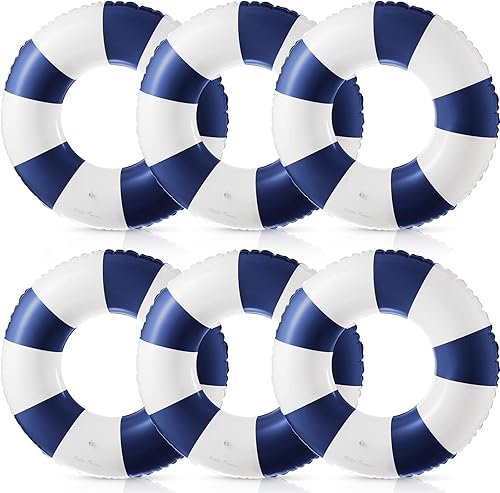 Miniatura 10 de Flotador inflable jumbo de 47.24 pulgadas, tubos de piscina, anillos clásicos a rayas para adolescentes y adultos, tubo interior inflable para